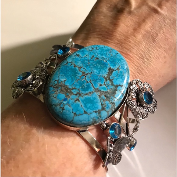 Turquoise 925 Sterling Silver Cuff Bracelet - Picture 3 of 3